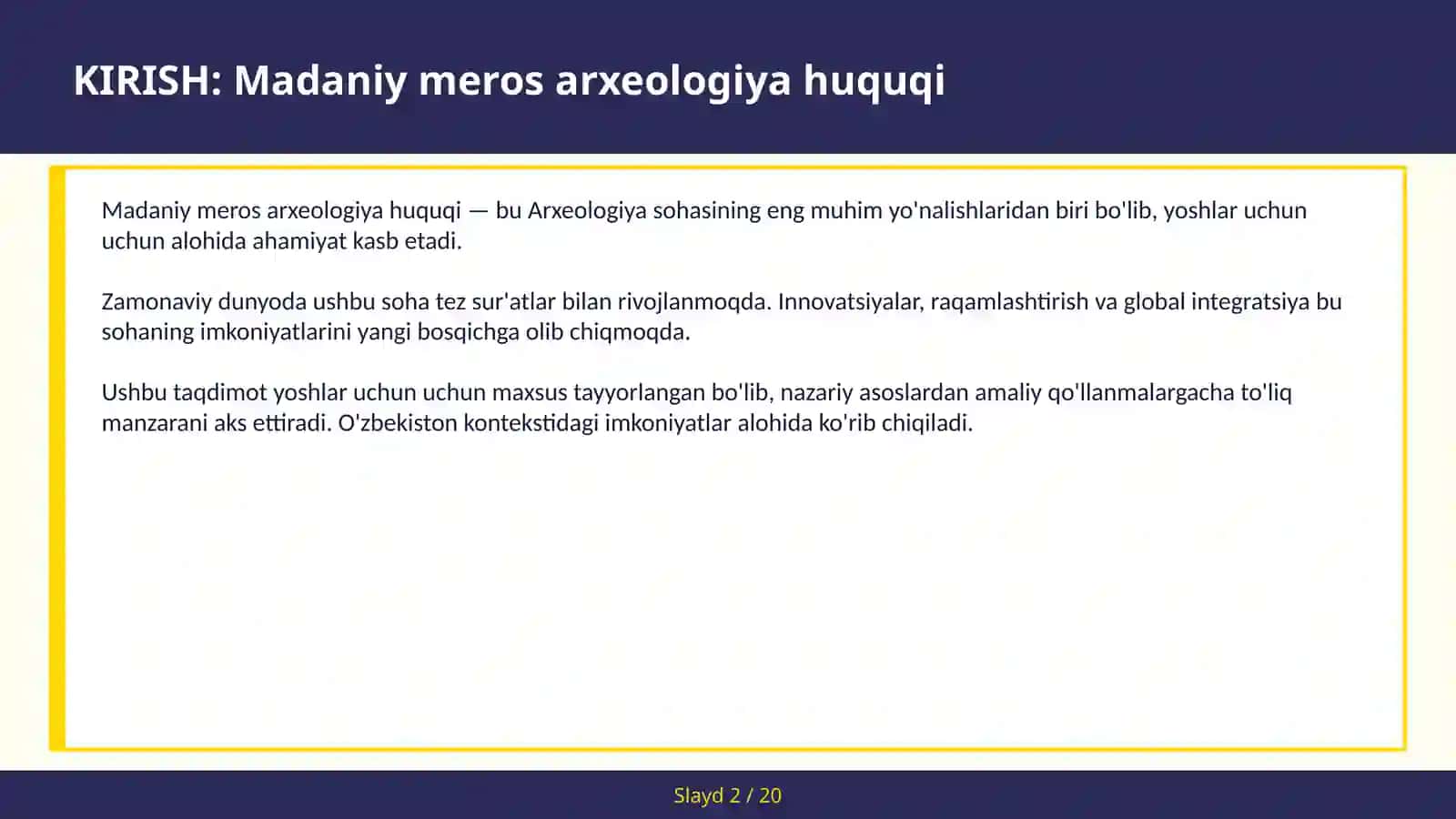Madaniy meros arxeologiya huquqi 2