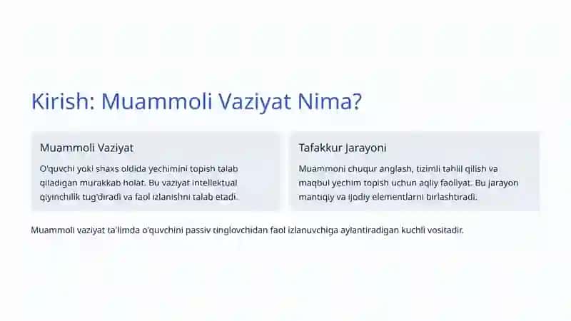 Muammoli Vaziyat va Tafakkur: Muammo va Yechimlar 2