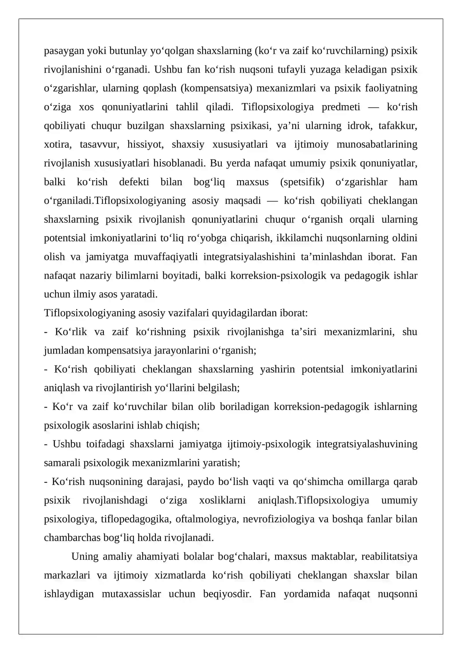 Tiflopsixologiya modulining predmeti, maqsadi va vazifalari 2