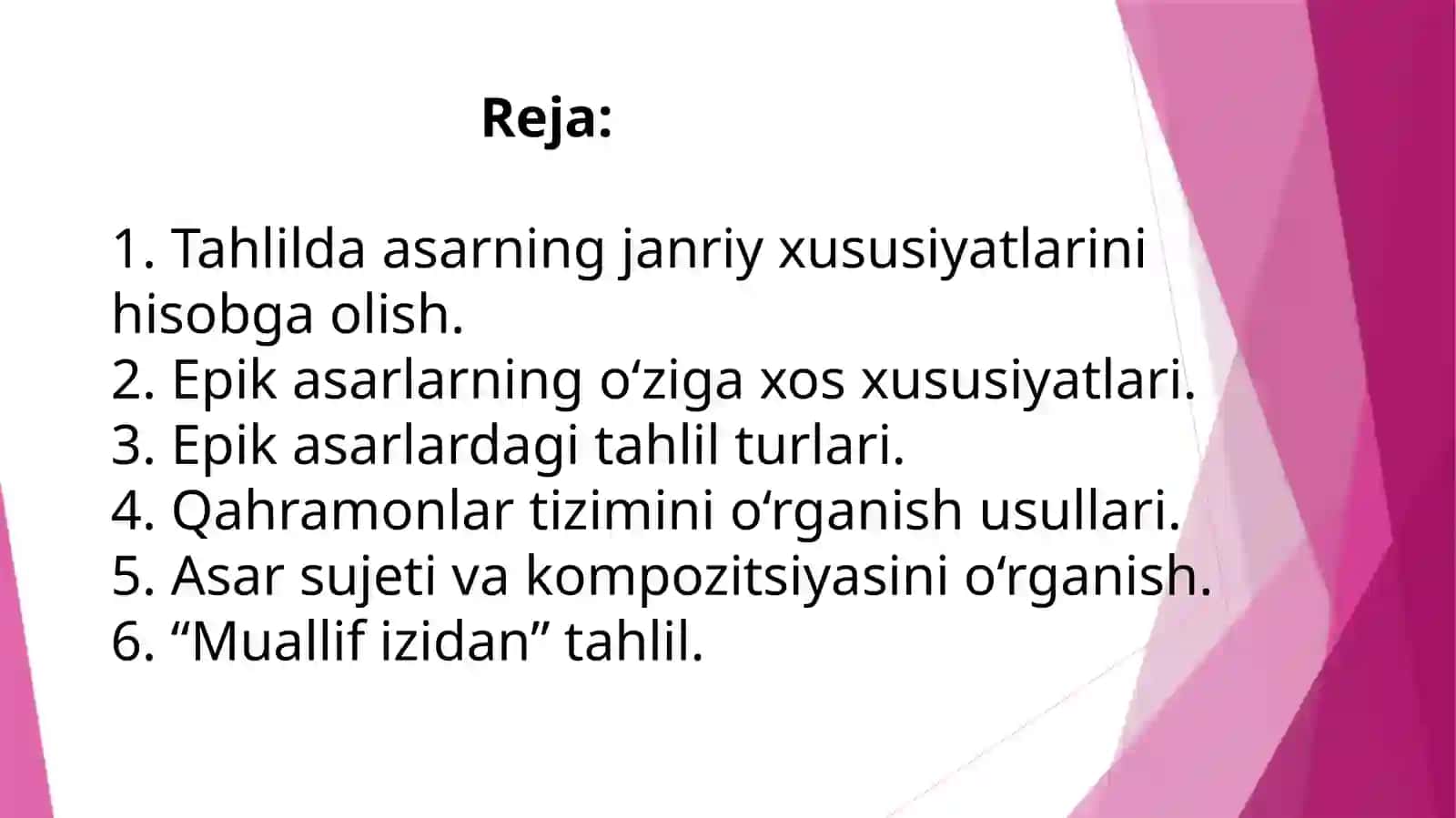 Epik asarlar tahlili, matn ustida ishlash yo‘llari (“Xamsa” dostonlari misolida) 2