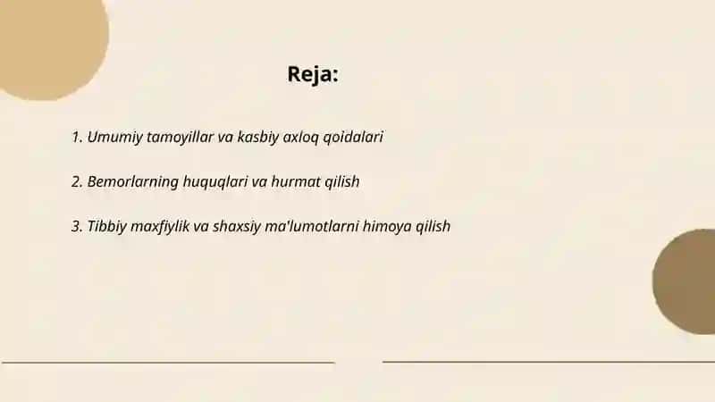 O'zbekiston Respublikasi sog'liqni saqlash vazirligining «Tibbiyot xodimlarining odob-axloq kodeksi» 2