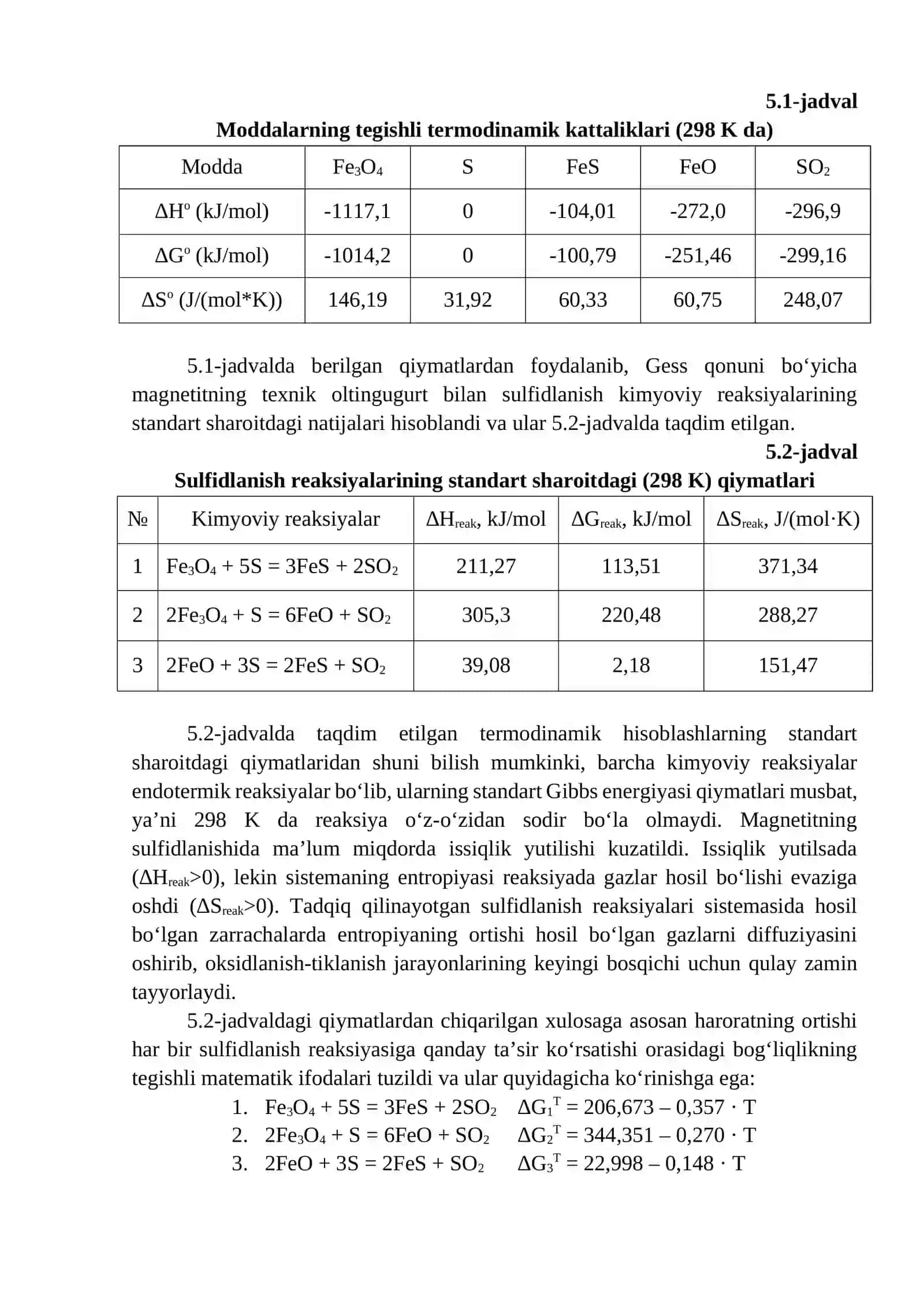 Temir oksidlarini sulfidlash mexanizmi, termodinamikasi va kinetikasi 2
