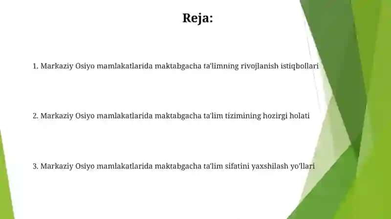 Markaziy Osiyo mamlakatlarida maktabgacha ta'lim tizimi 2