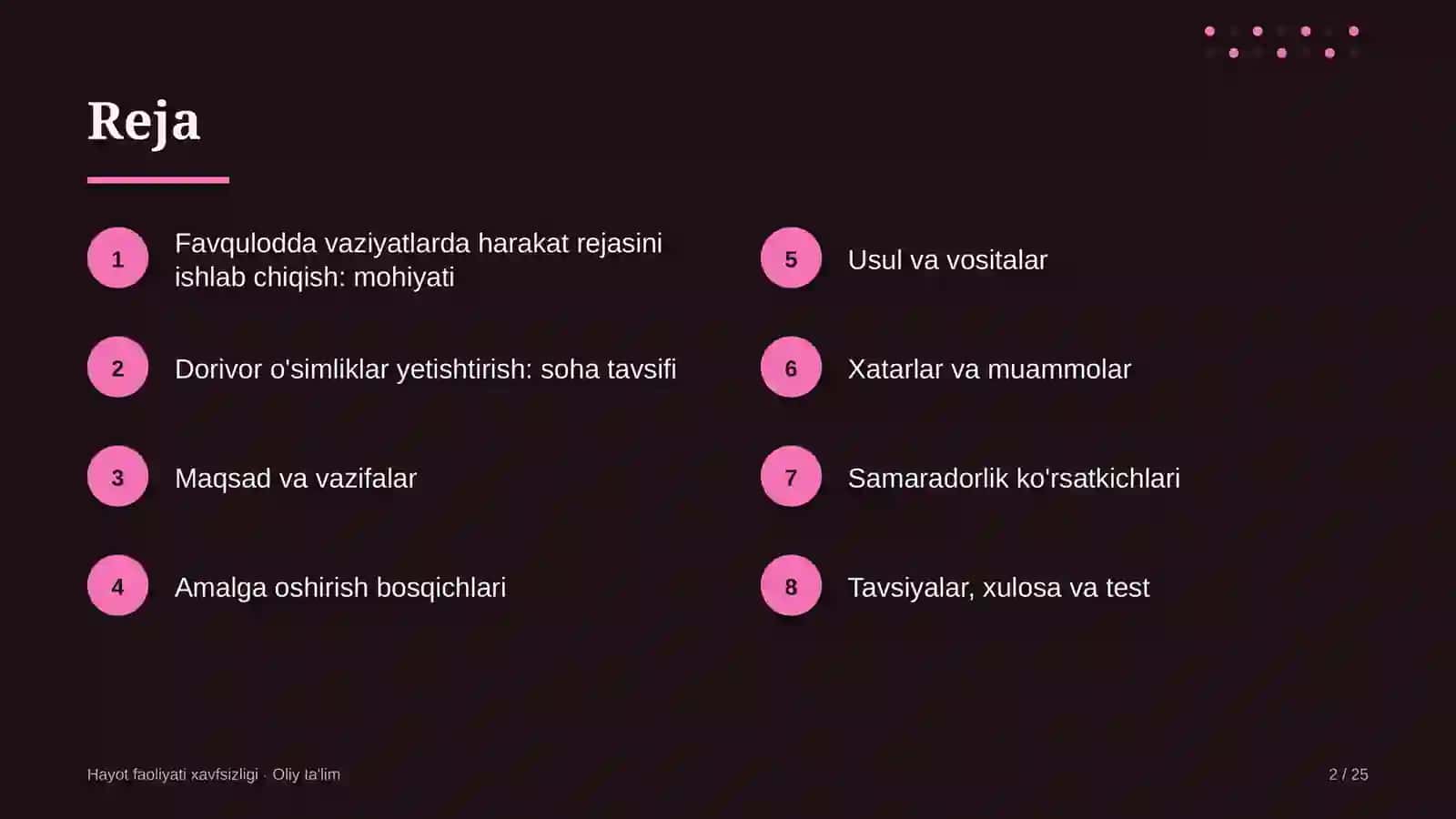 dorivor o'simliklar yetishtirishda favqulodda vaziyatlarda harakat rejasini ishlab chiqish 6417 2