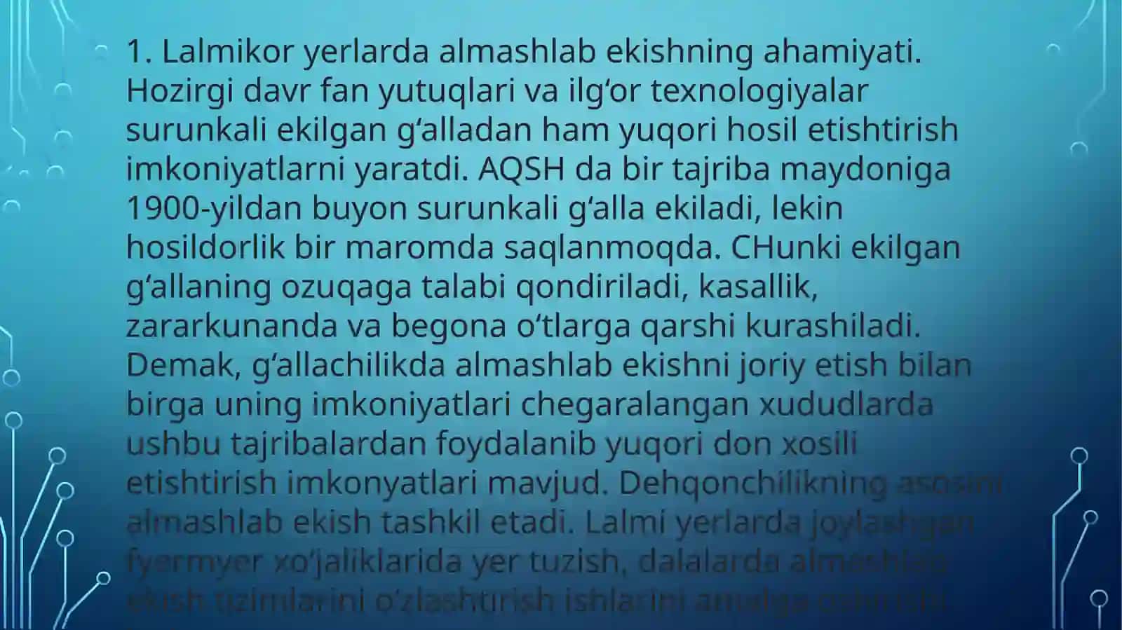 Tog’ oldi yarim sahro mintaqasi uchun tavsiya etilgan almashlab ekish tizimlari 2