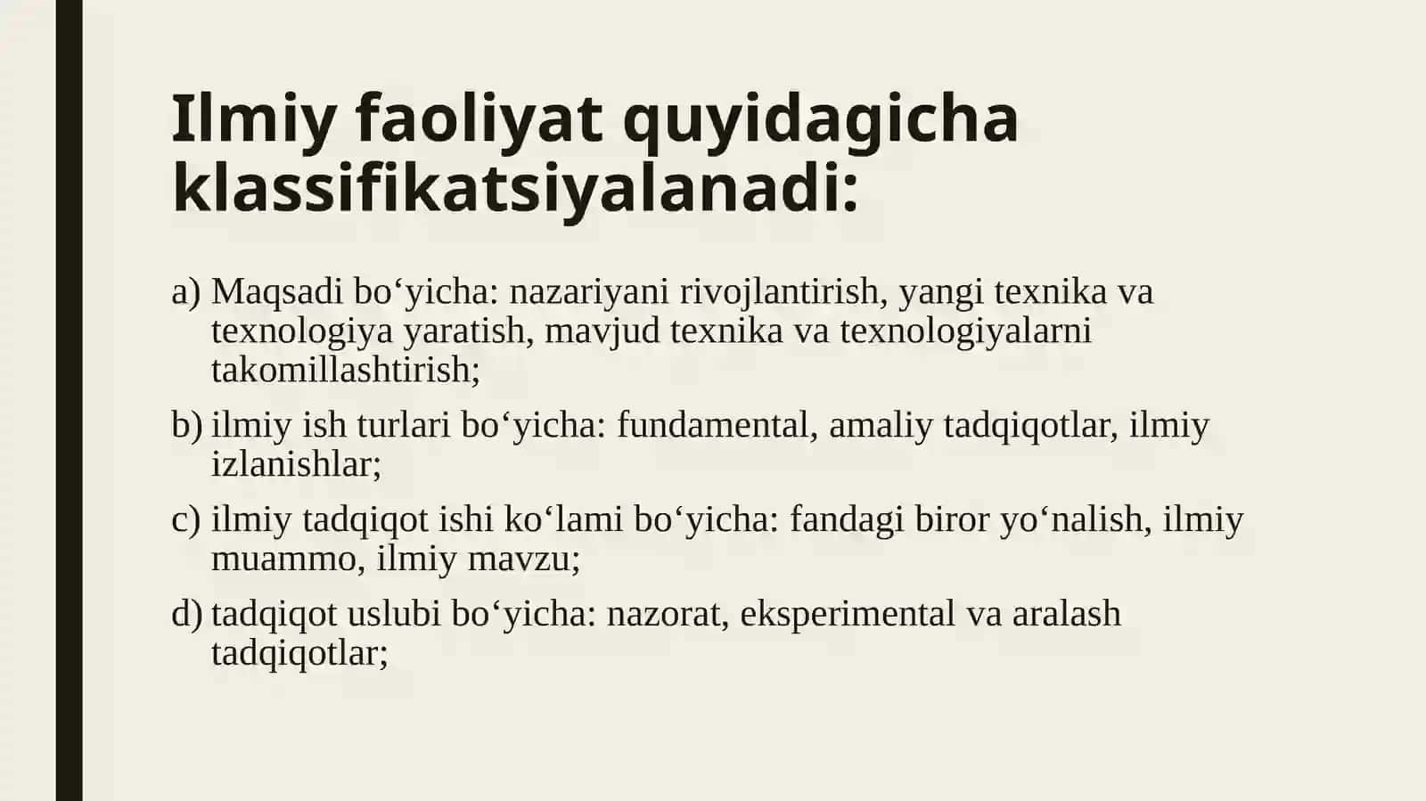 Ilmiy faoliyat klassifikatsiyalari 2