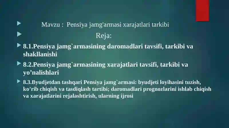 Pensiya jamg'armasi xarajatlari tarkibi 2