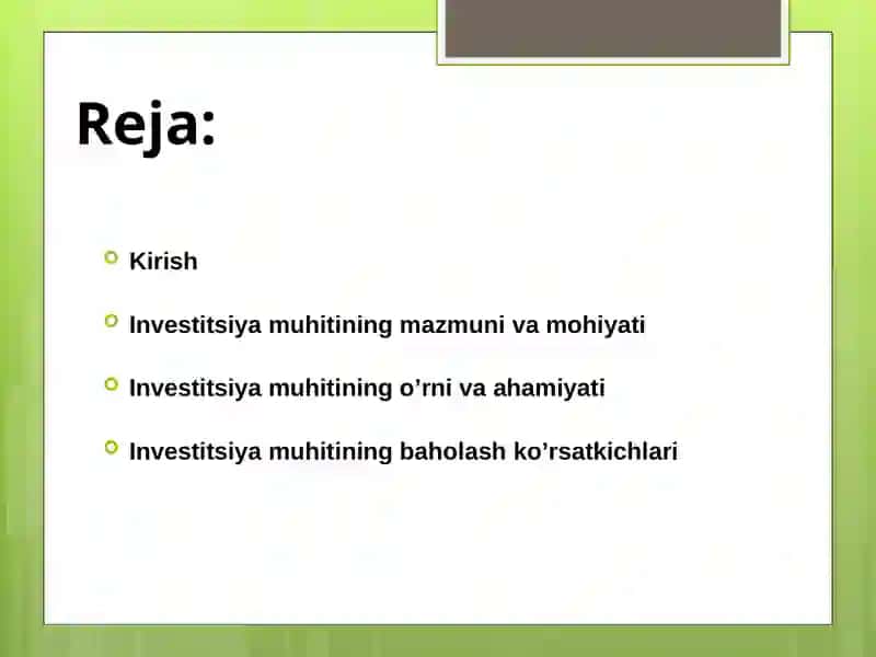 Mamlakatda investitsion muhitni shakllantirish mexanizmlari 2