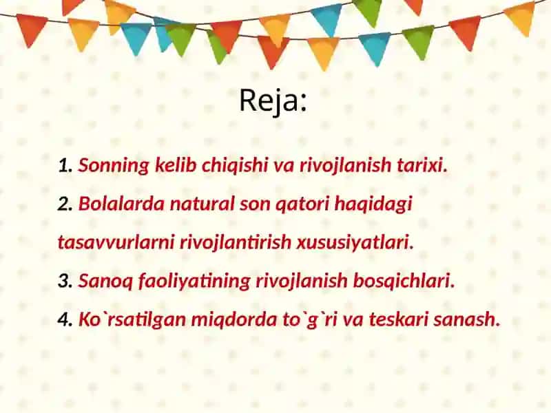 Bolalarni san'ashga o'rgatish vazifalari 2