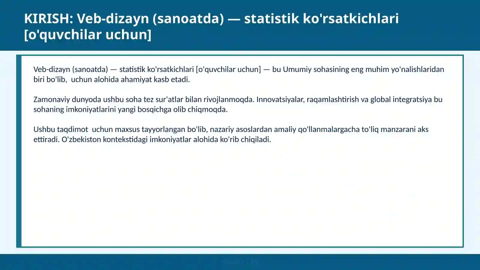 Veb-dizayn (sanoatda) — statistik ko'rsatkichlari [o'quvchilar uchun] 2