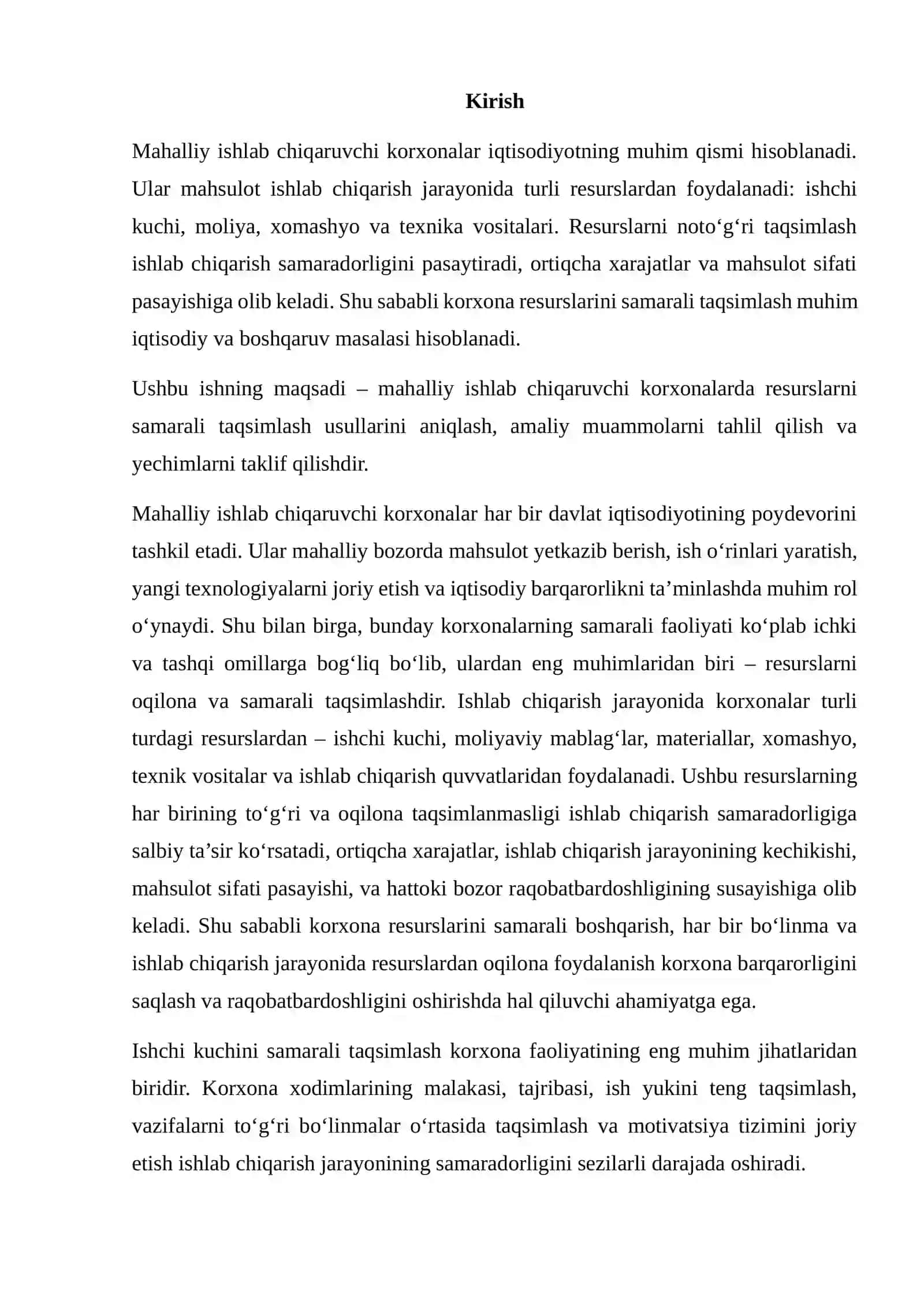 MAHALLIY ISHLAB CHIQARUVCHI KORXONA RESURSLARINI SAMARALI TAQSIMLASH USULLARI 2