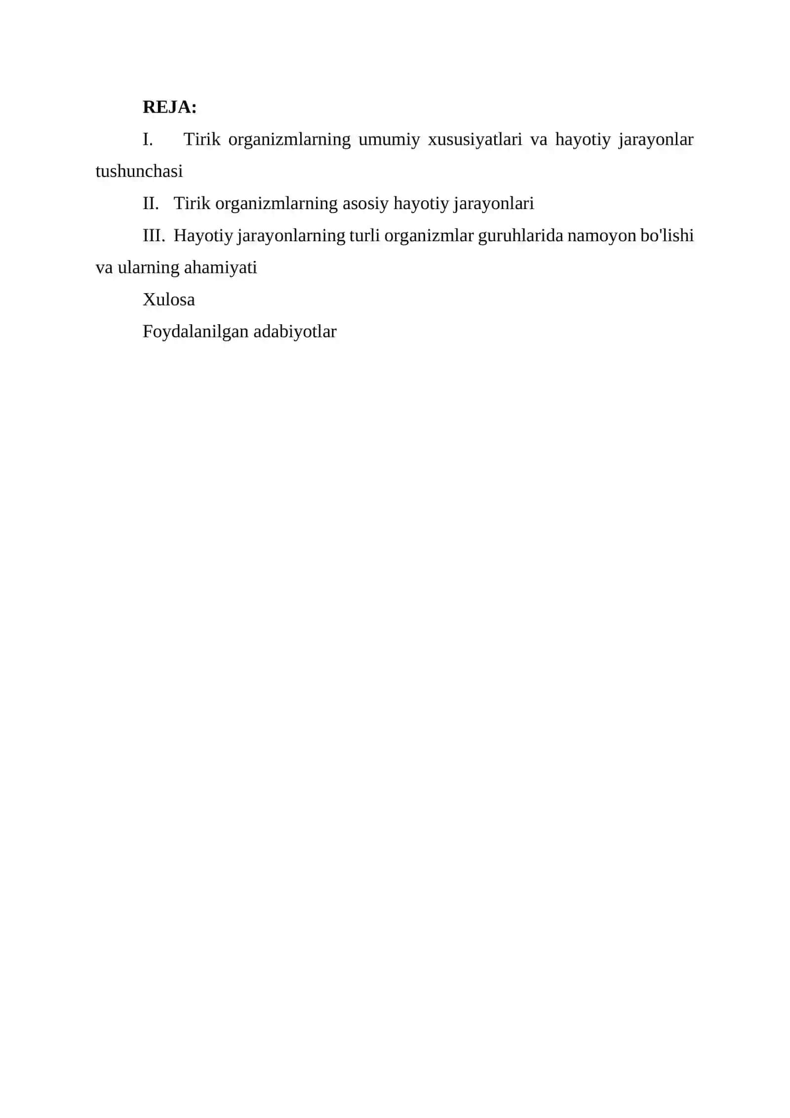 "Tirik organizmlarning hayotiy jarayonlari" 2
