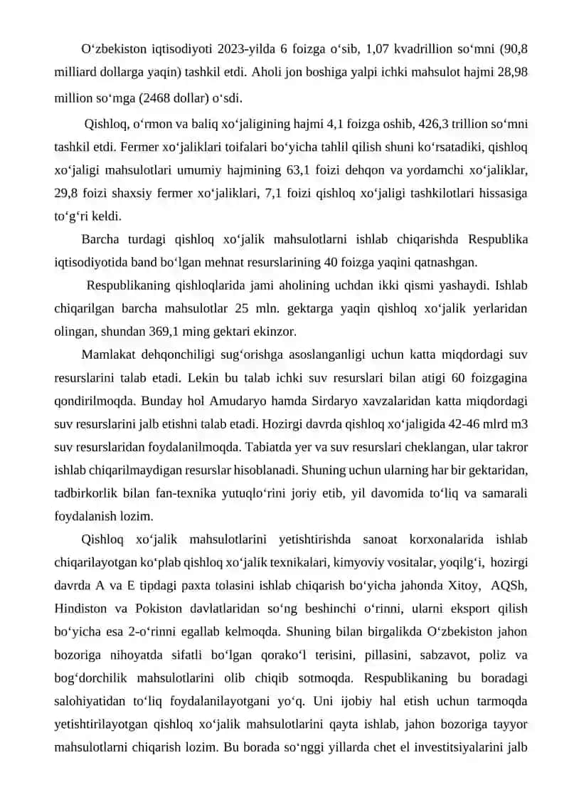 QISHLOQ XO‘JALIGINI “YASHIL IQTISODIYOT” ASOSIDA BARQAROR RIVOJANTIRISH YO‘LLARI.  ORGANIK QISHLOQ XO‘JALIGI. 2