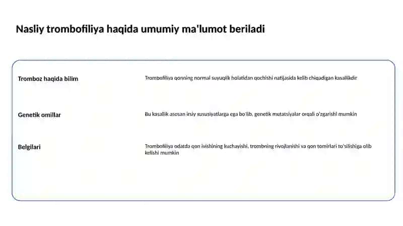 Nasliy trombofiliyada gemostazdagi oʻzgarishlar 2