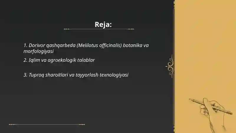 Dorivor qashqarbeda Melilotus officinalis (L) Lam. ni yetishtirish texnologiyasi 2