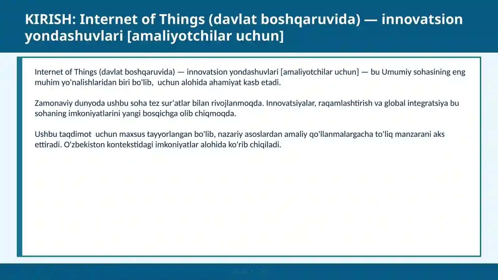 Internet of Things (davlat boshqaruvida) — innovatsion yondashuvlari [amaliyotchilar uchun] 2