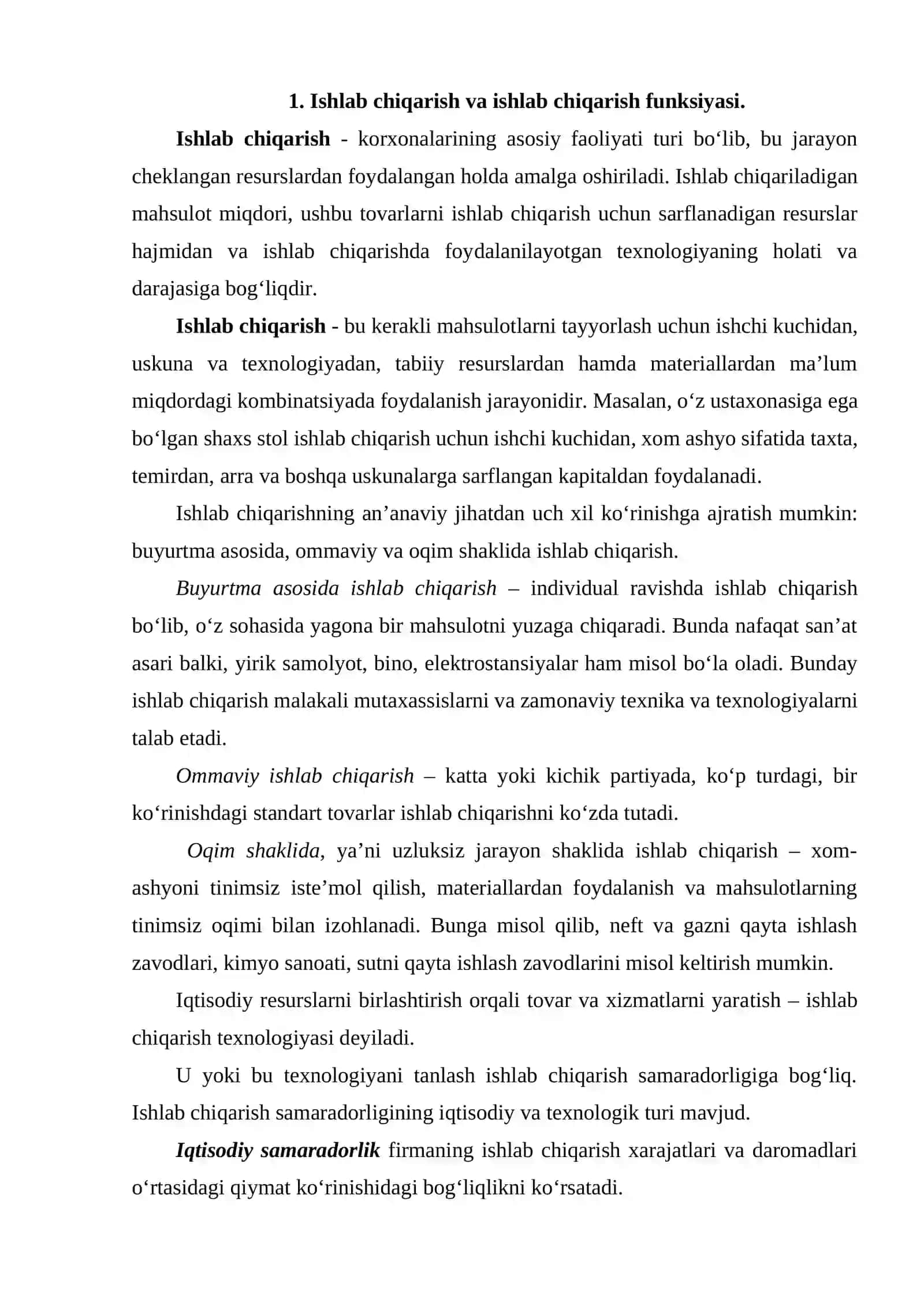 Ishlab chiqarish va ishlab chiqarish funksiyasi 2