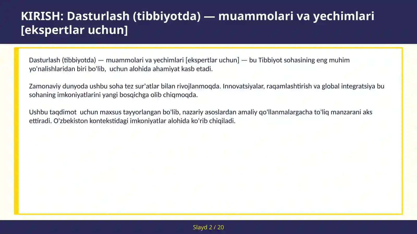 Dasturlash (tibbiyotda) — muammolari va yechimlari [ekspertlar uchun] 2