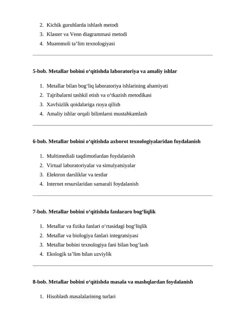 Metallar bobini oʻqitish metodikasi 2