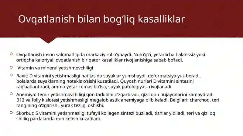 Ovqatlanish va tashqi muhit tasirlari bilan bogliq kasalliklar 2
