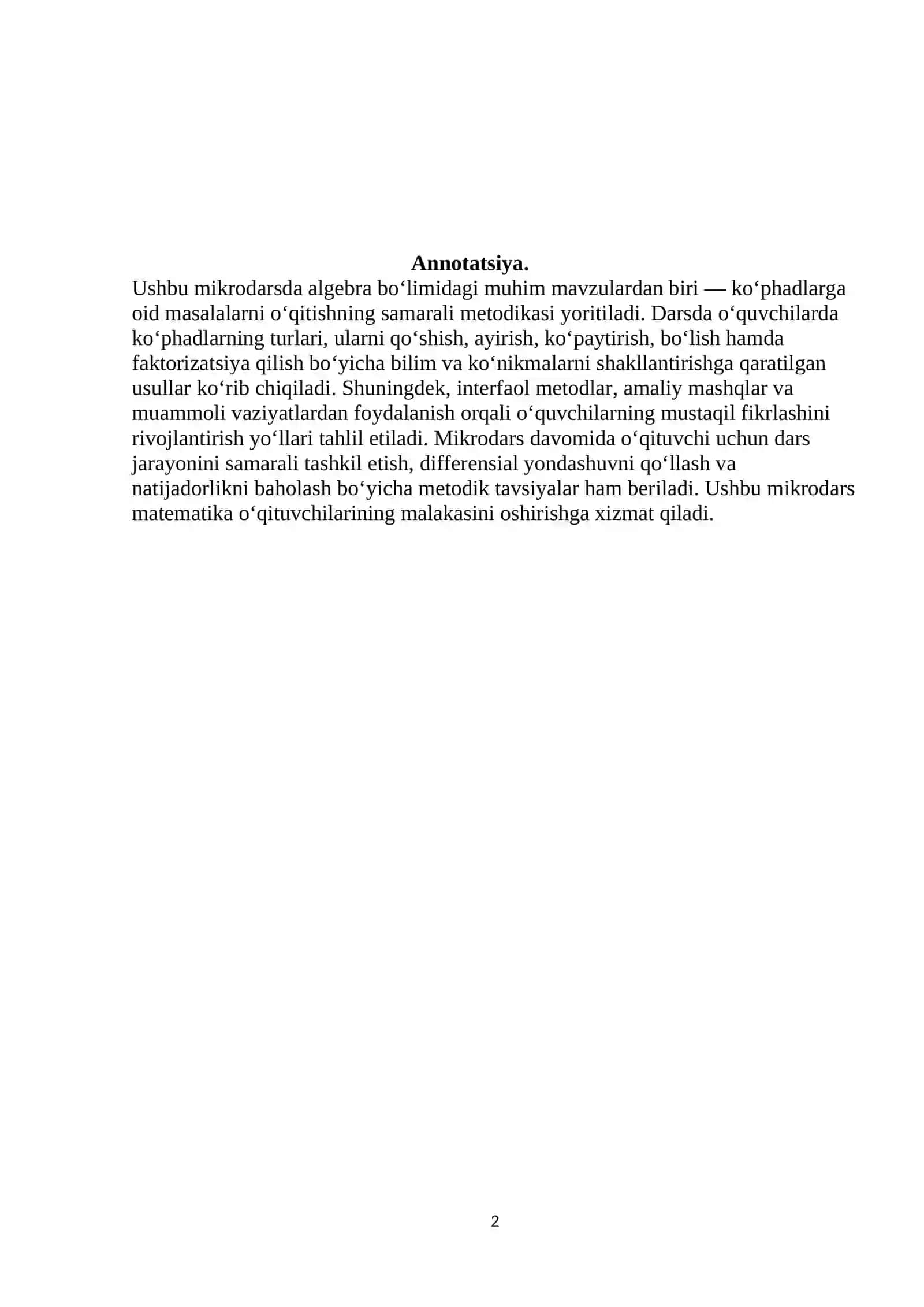 "7-sinfda kophadlarga oid ba’zi masalalarni o‘qitish metodikasi" 2