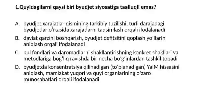 “MOLIYA” FANIDAN TEST SAVOLLARI 2