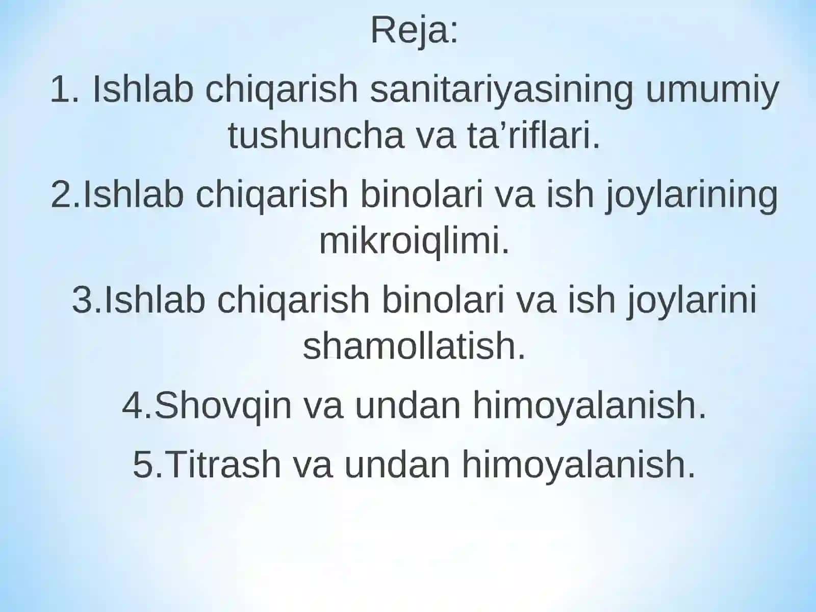 Ishlab chiqarishning sanitariyasi va gigiyenasi  meyorlari, mazmuni 2