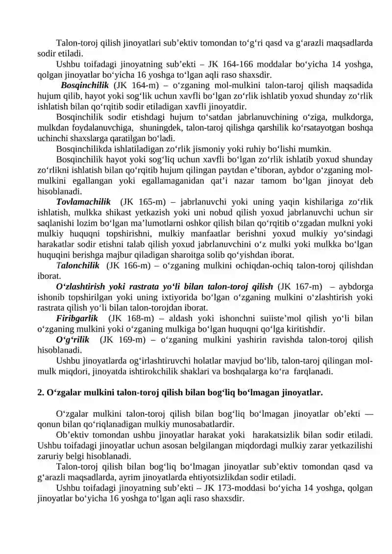 O‘zgalar mulkini talon-toroj qilish bilan bog‘liq jinoyatlar 2