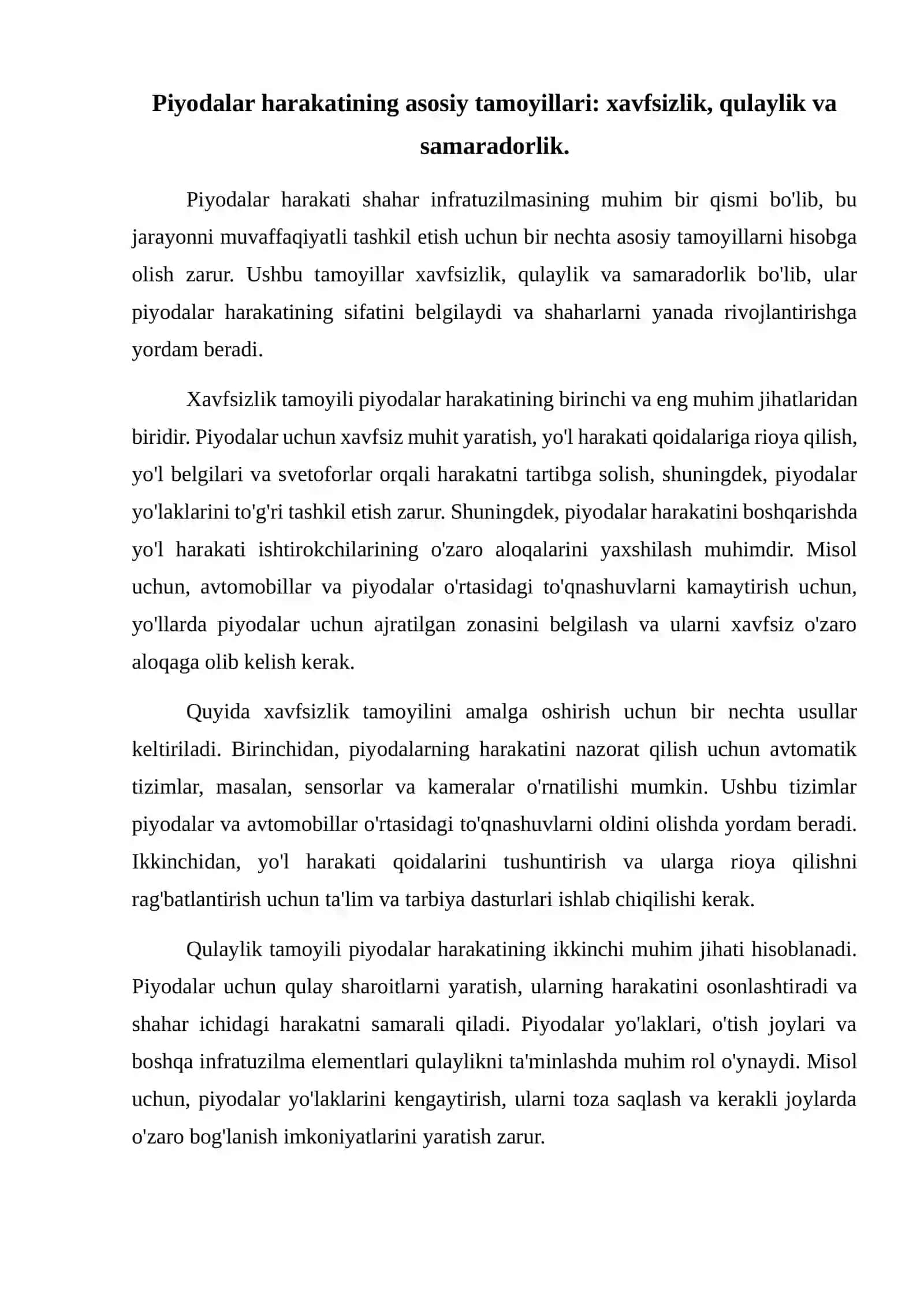 Piyodalar harakatini tashkil etishda nechta tamoyillar boʻyicha oshirish 2