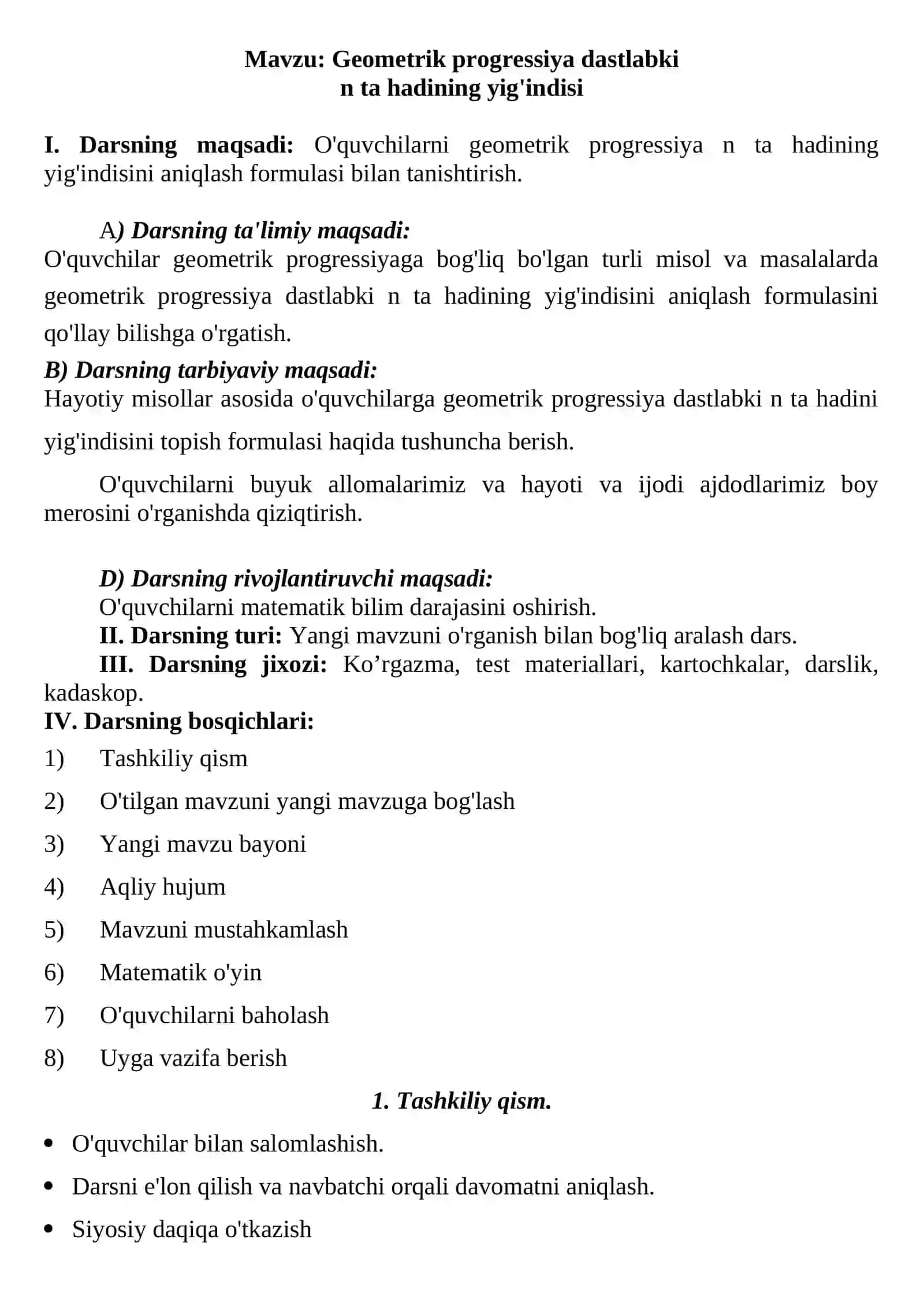 Geometrik progressiya dastlabki n ta hadining yig'indisi 2