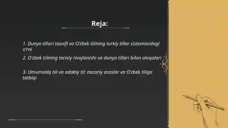 Dunyo tillari va unda oʻzbek tilining tutgan o‘rni.Umumxalq tili va adabiy til 2