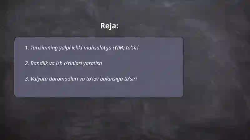 Turizimning iqtisodiyotga tasiri 2