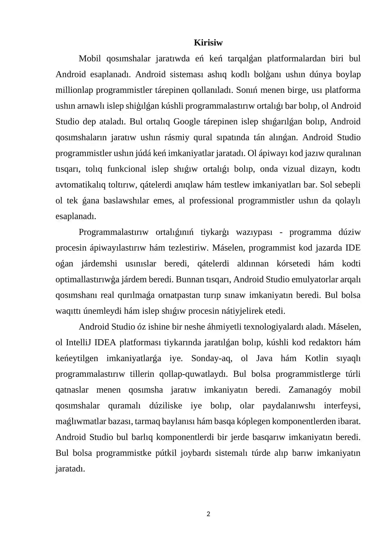 Android Studio hám Programmalaw ortalıģı 2