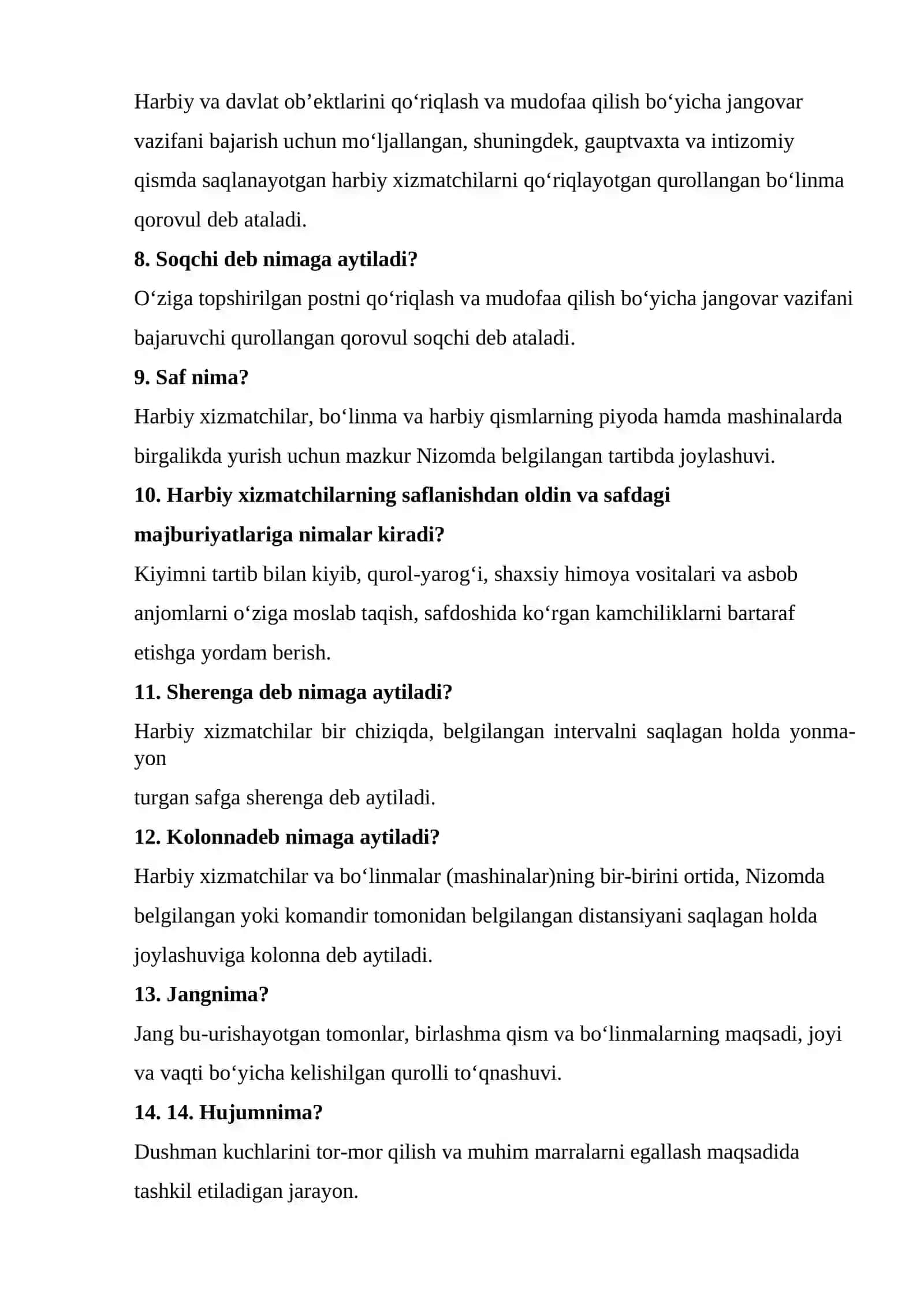 Milliy gvardiyaga nomzodlarni saralashda savol javoblar 50/50 2