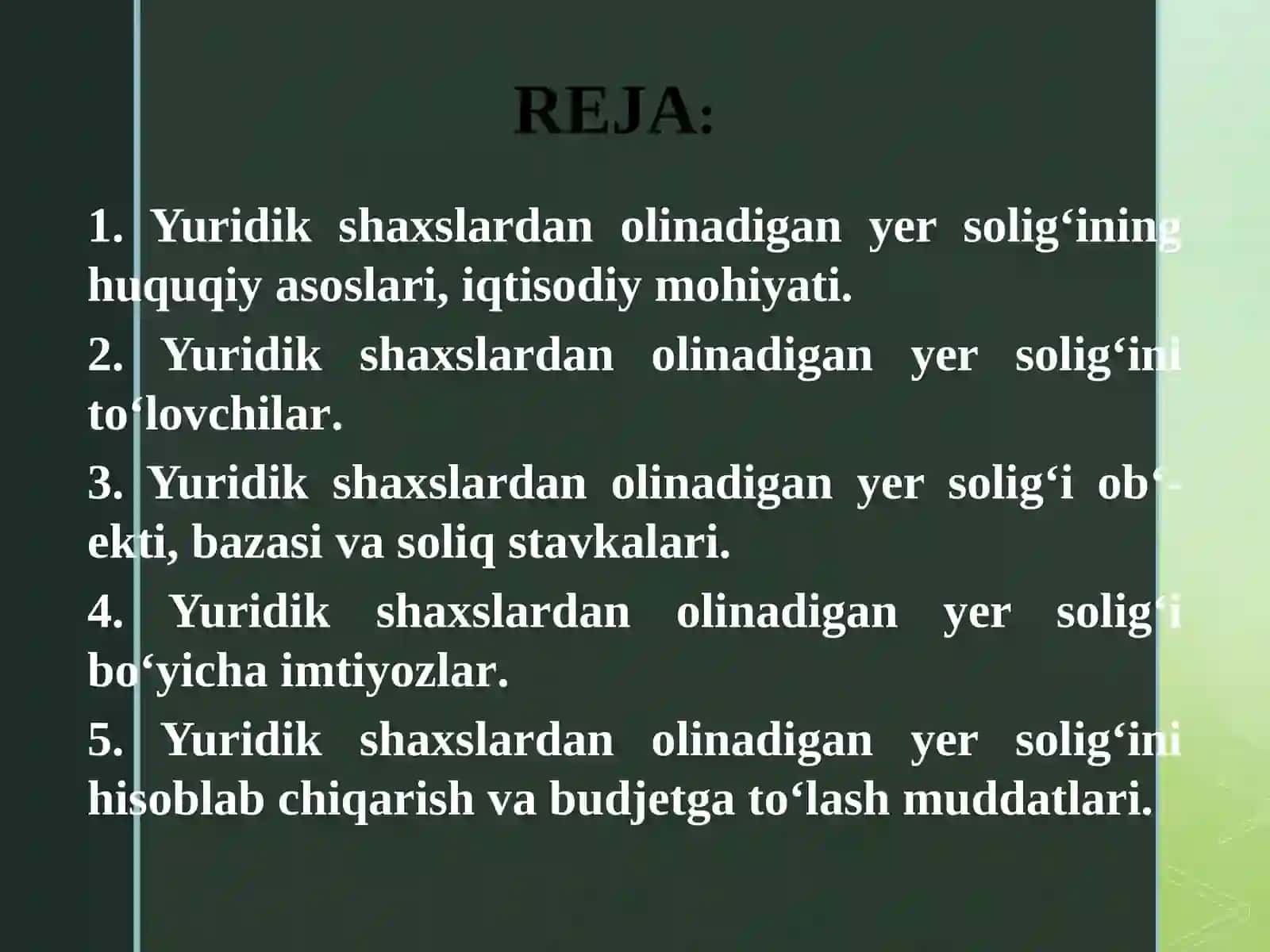 YURIDIK SHAXSLARDAN OLINADIGAN YER SOLIG’I 2