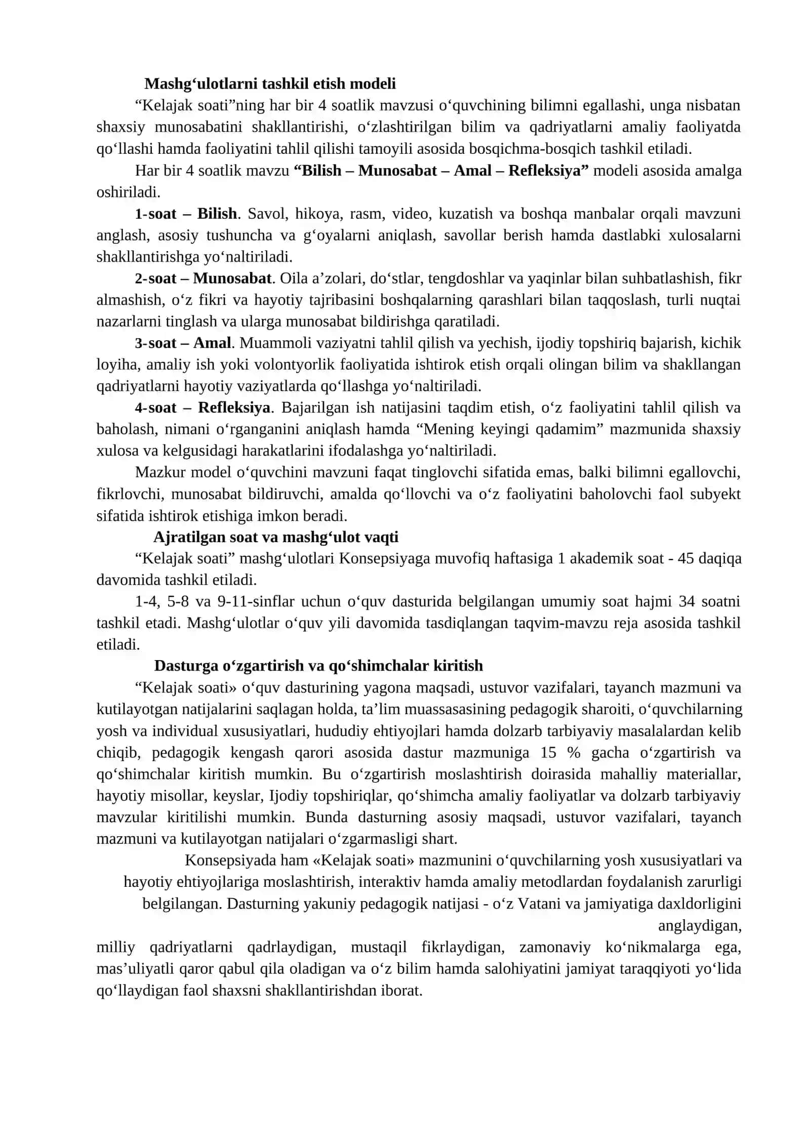 KELAJAK SOATI O‘QUV DASTURI 5-8 SINF MAVZULAR REJALARI 2026-2027 O'QUV YILI 2
