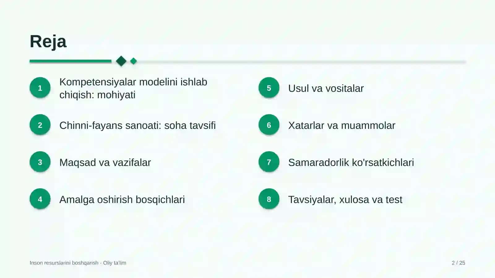 Chinni-fayans sanoatida kompetensiyalar modelini ishlab chiqish 2