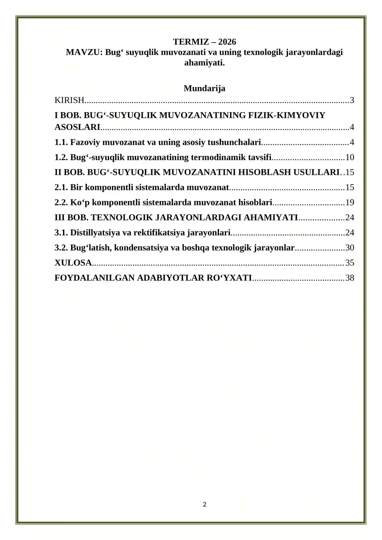 Molekulyar fizika fanidan tayyorlagan KURS ISHI 2