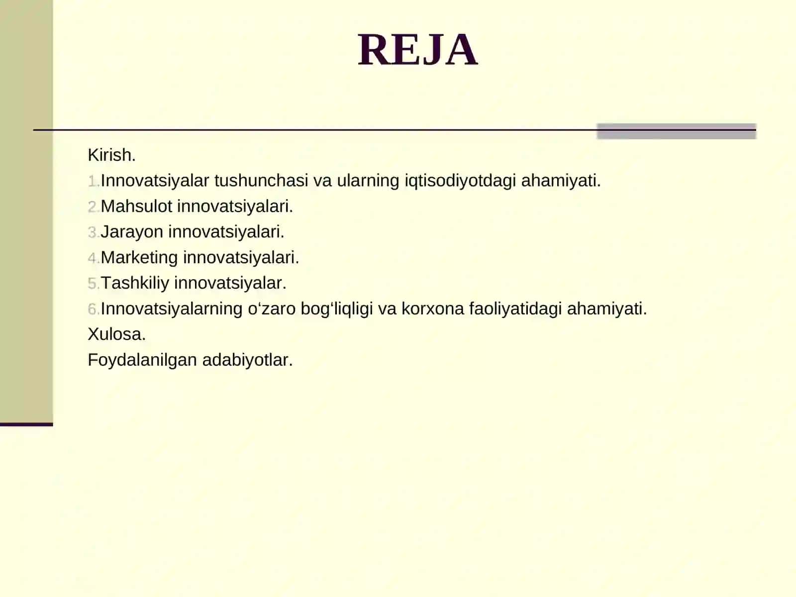 Innovatsiyalar tashnifi mahsulot jarayon marketing va tashkiliy innovatsiyalar 2