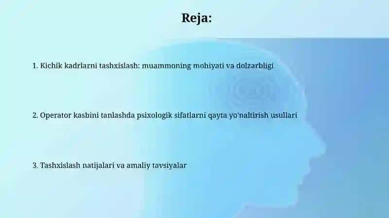 Malakali kadrlarni diagnostik qlsh operatorlik kasbin tanlash reorientatsya psixologk sifatda 2