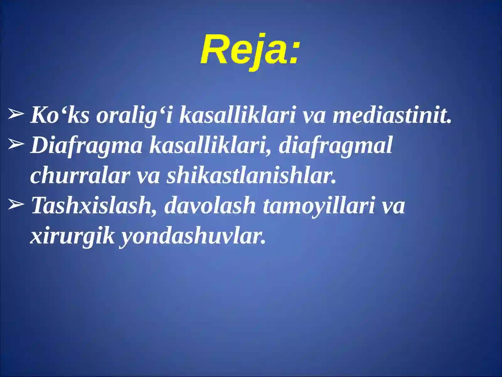 Ko'ks oralig'i va diafragma kasalliklari 2