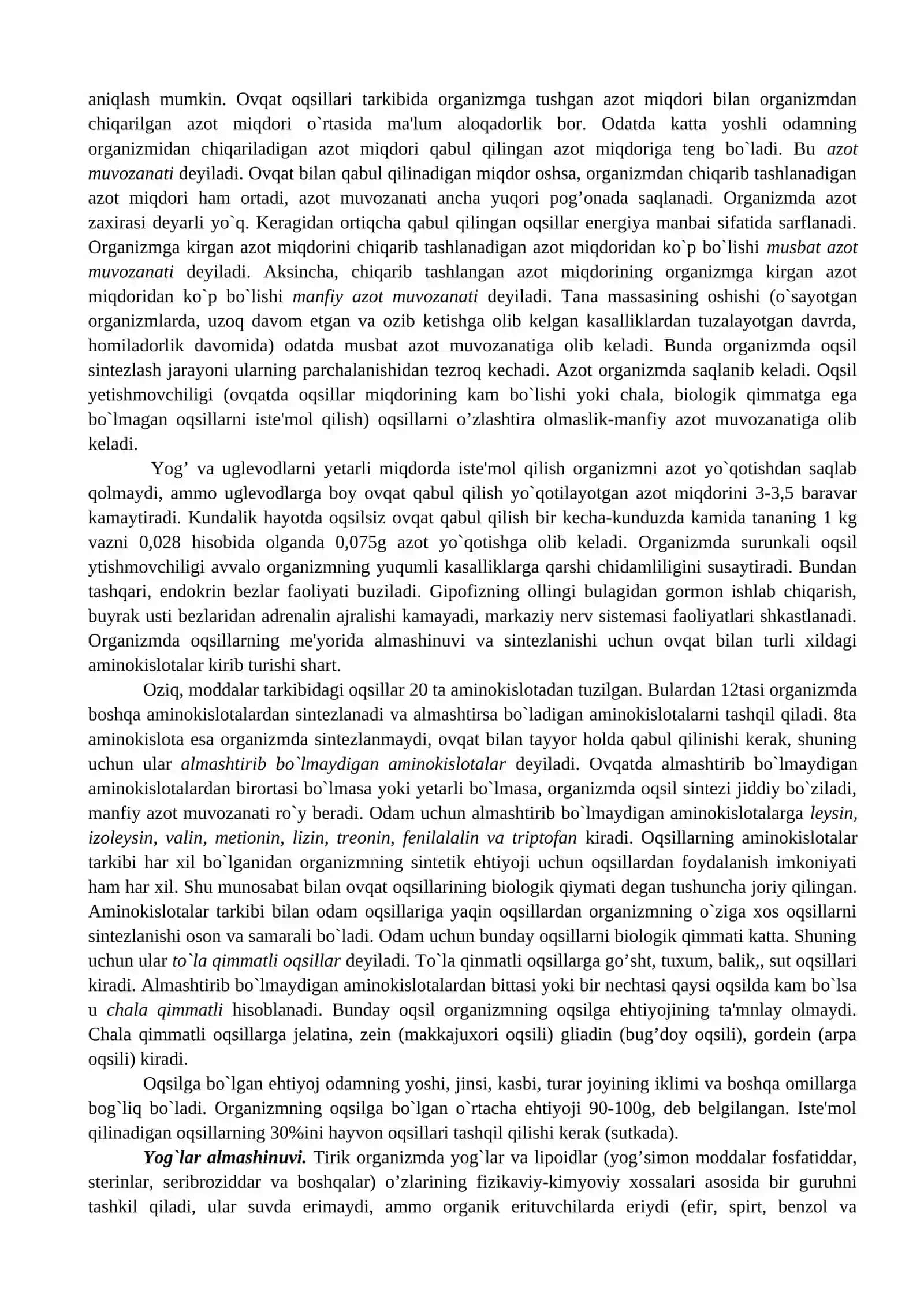 Modda va energiya almashinuvi fiziologiyasi 2