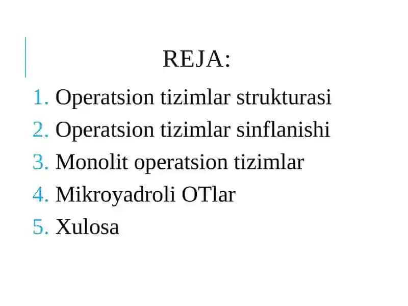 OPERATSION TIZIMLAR SINFLANISHI 2
