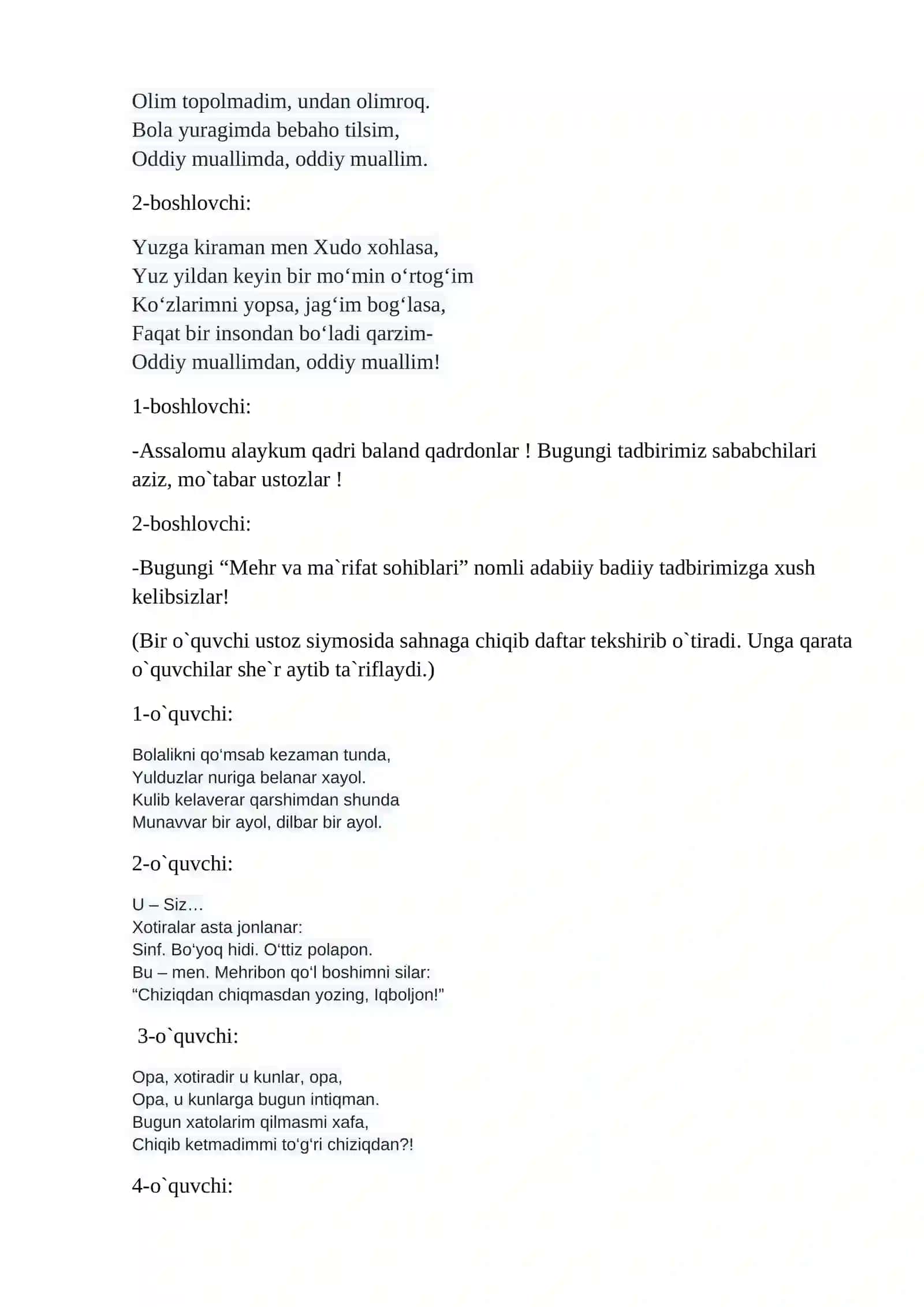 1-oktabr ustozlar va murabbiylar kuniga tadbir ssenariysi 2
