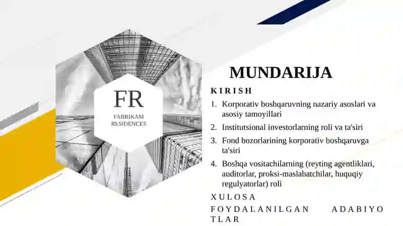 Korporativ boshqaruvda institutsional investorlar, fond bozorlari va boshqa vositachilarning roli 2