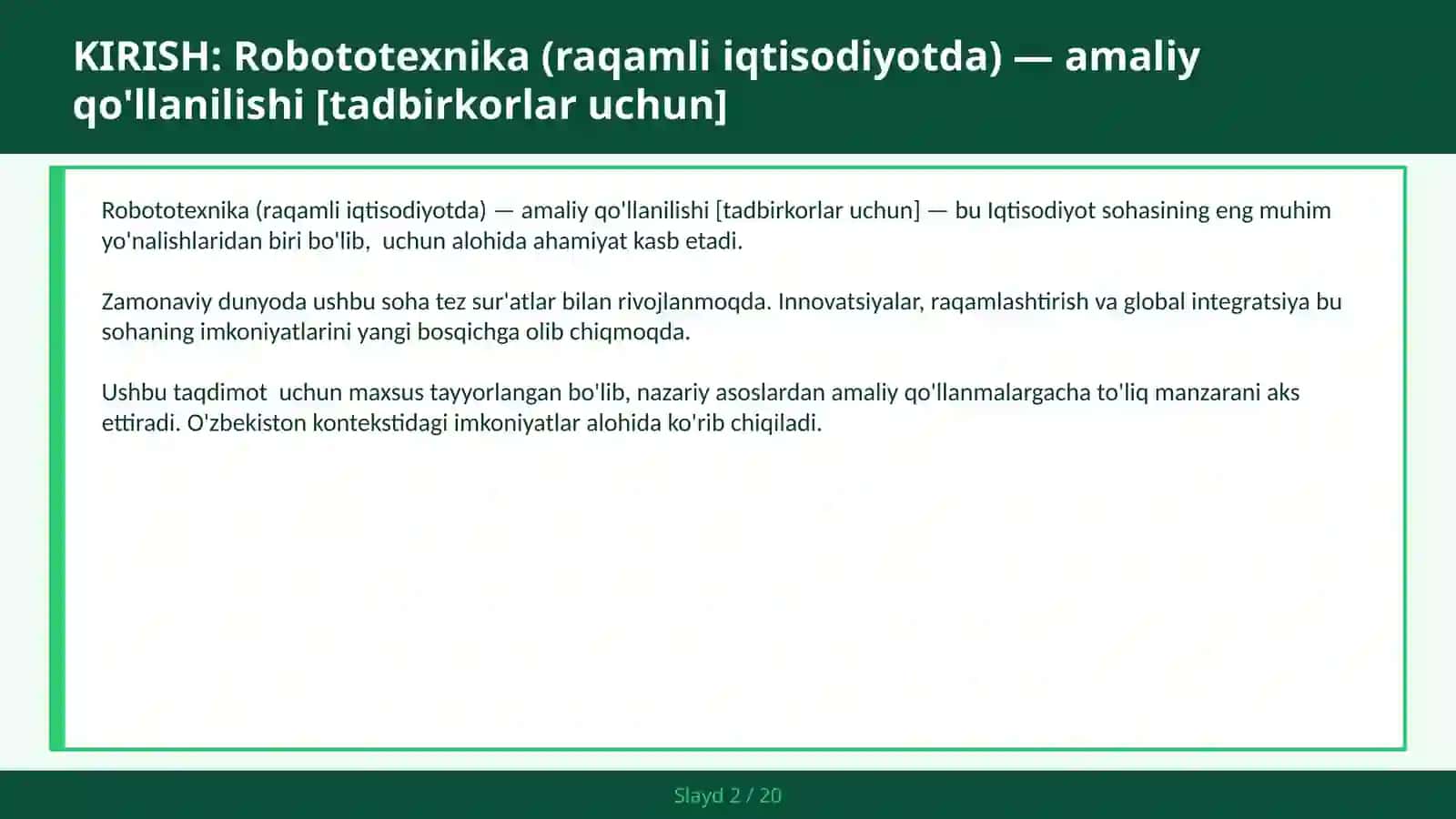 Robototexnika (raqamli iqtisodiyotda) — amaliy qo'llanilishi 2