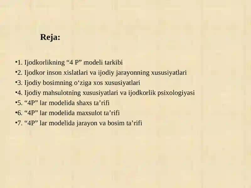 Ijodkorlikning “4 P” modeli 2