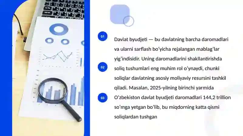Davlat budjeti daromadlarini shakllantirishda soliqlarning tutgan o’rni va ahamiyati 2