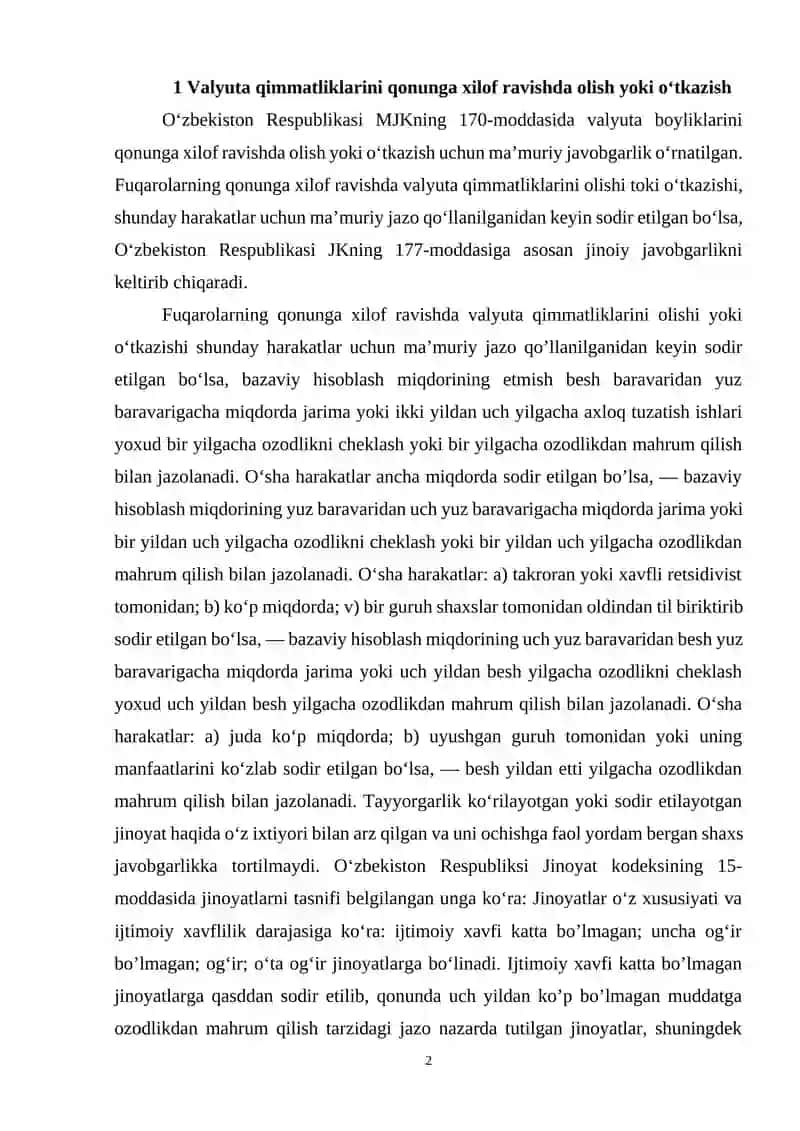 Valyuta qimmatlarini qonunga xilof ravishda olish yoki o'tkazish 2