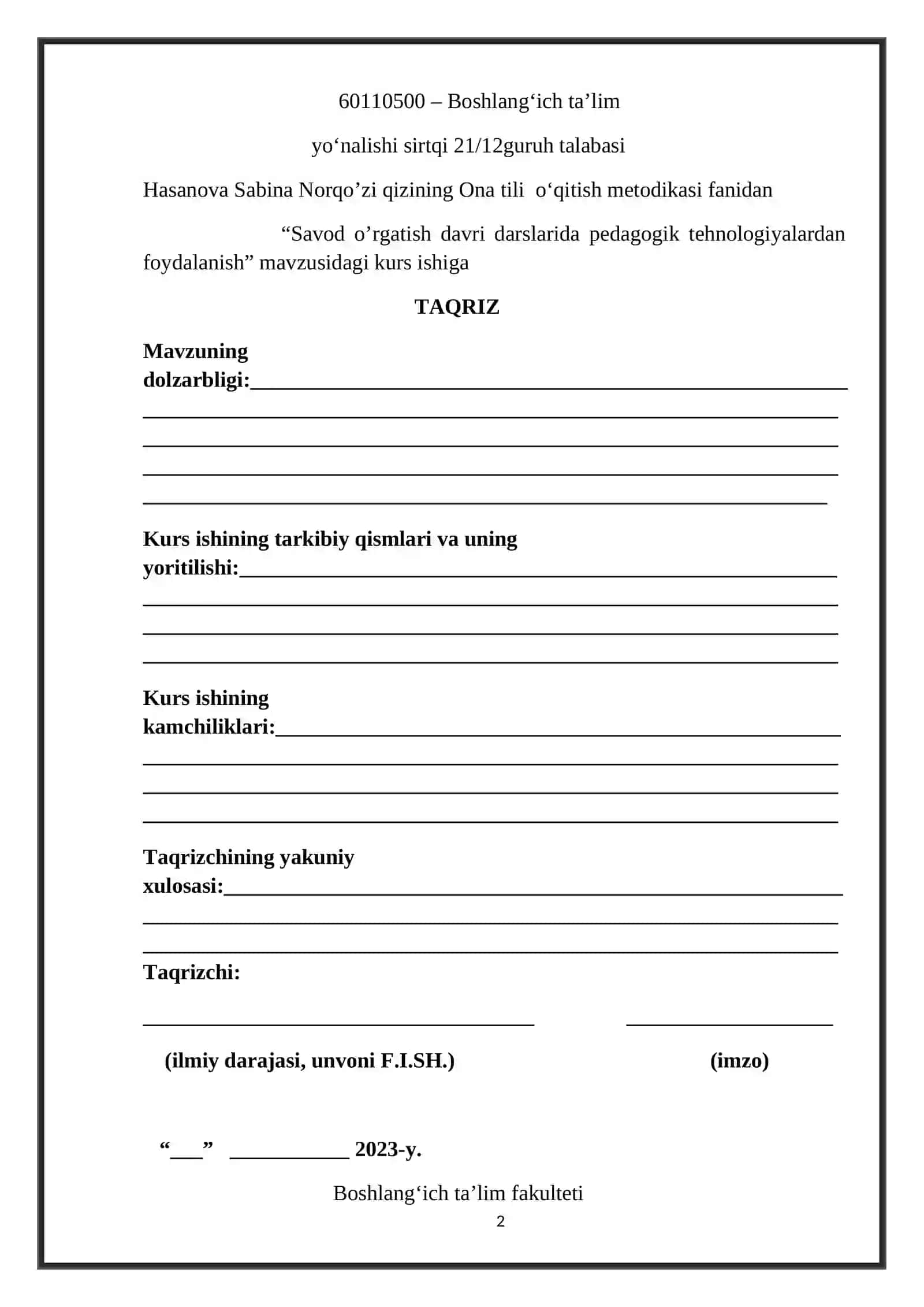 SAVOD O’RGATISH DAVRI DARSLARIDA PEDAGOGIK TEXNOLOGIYALARDAN FOYDALANISH 2